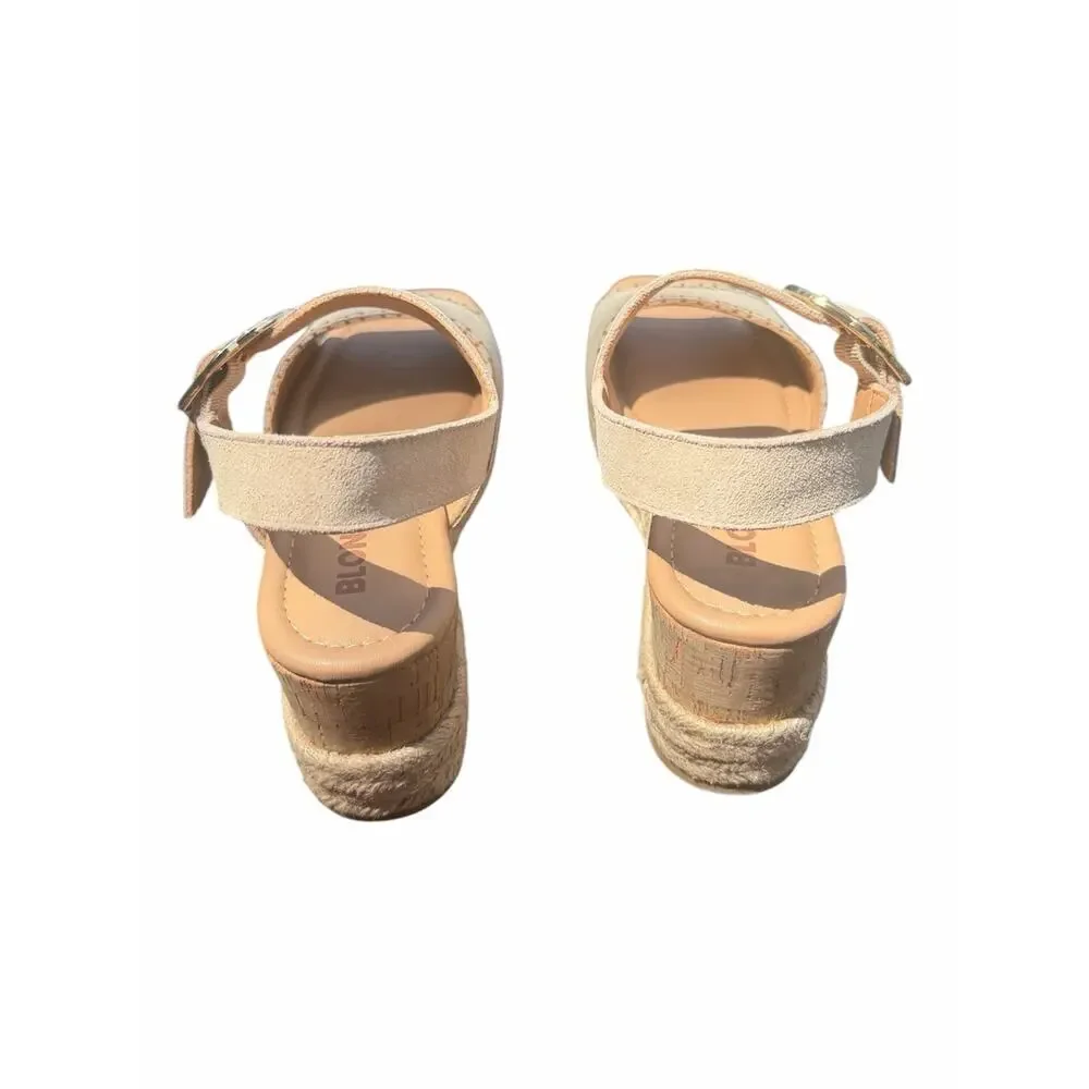 Blondo Leather Espadrille Wedge Sandals Nude Beige Size 10 NEW In Box